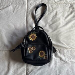 mini leather backpack with floral embroidery